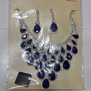 NWT Elegant Blue and Silver Necklace and Earring Set